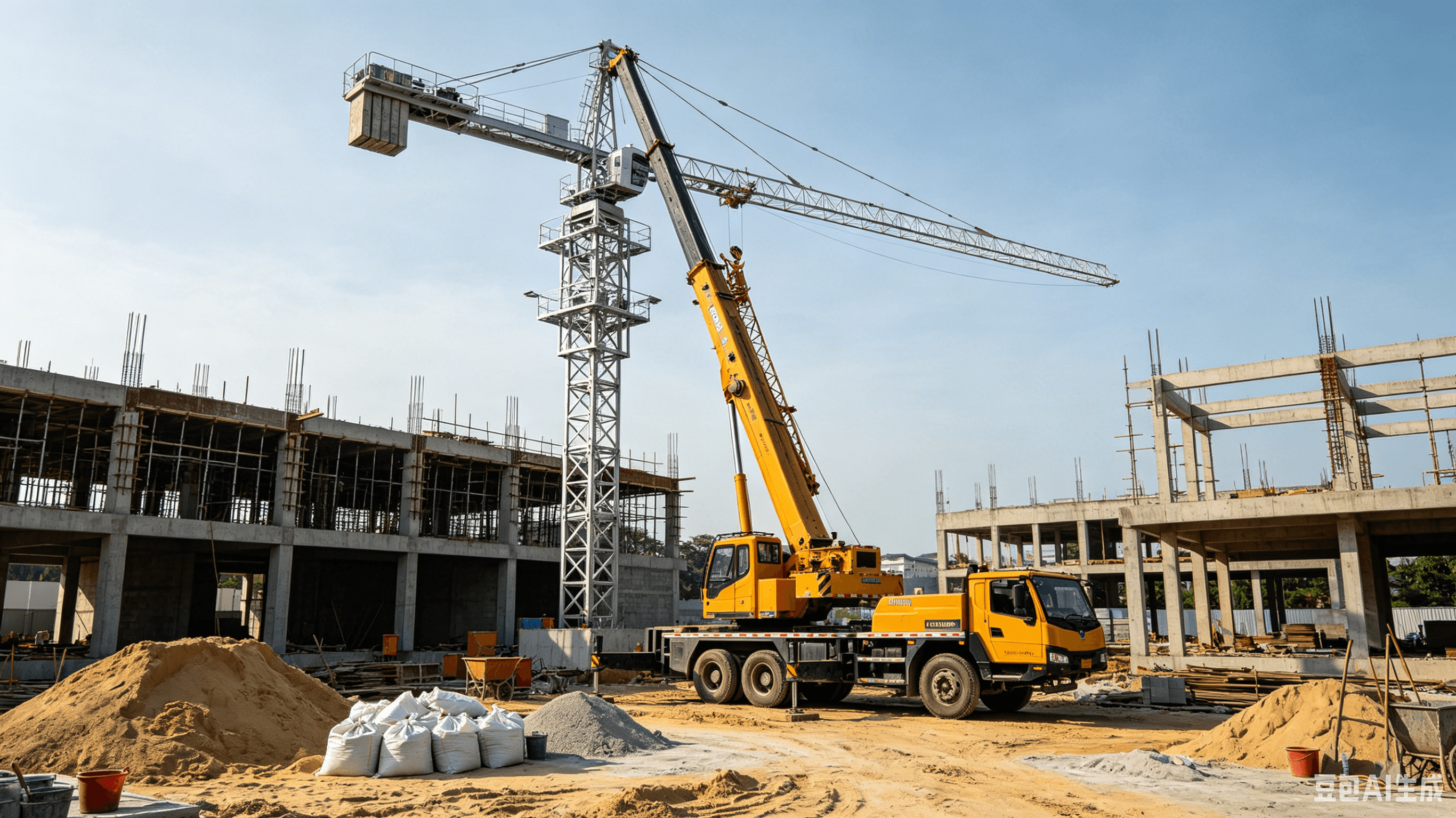 Construction project with tower crane in Thailand